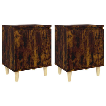 vidaXL Tables de chevet avec pieds en bois massif 2 pcs Chêne fumé 40x30x50 cm