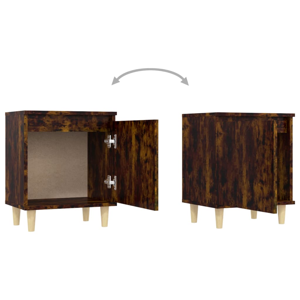 vidaXL Tables de chevet avec pieds en bois massif 2 pcs Chêne fumé 40x30x50 cm