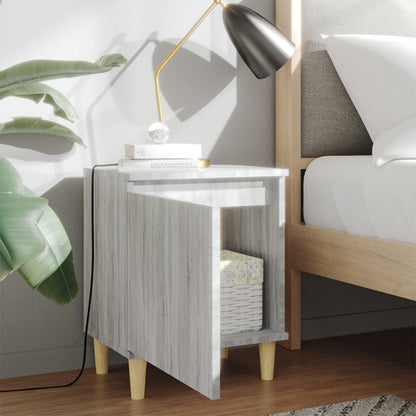 vidaXL Table de chevet avec pieds en bois massif Gris Sonoma 40x30x50 cm