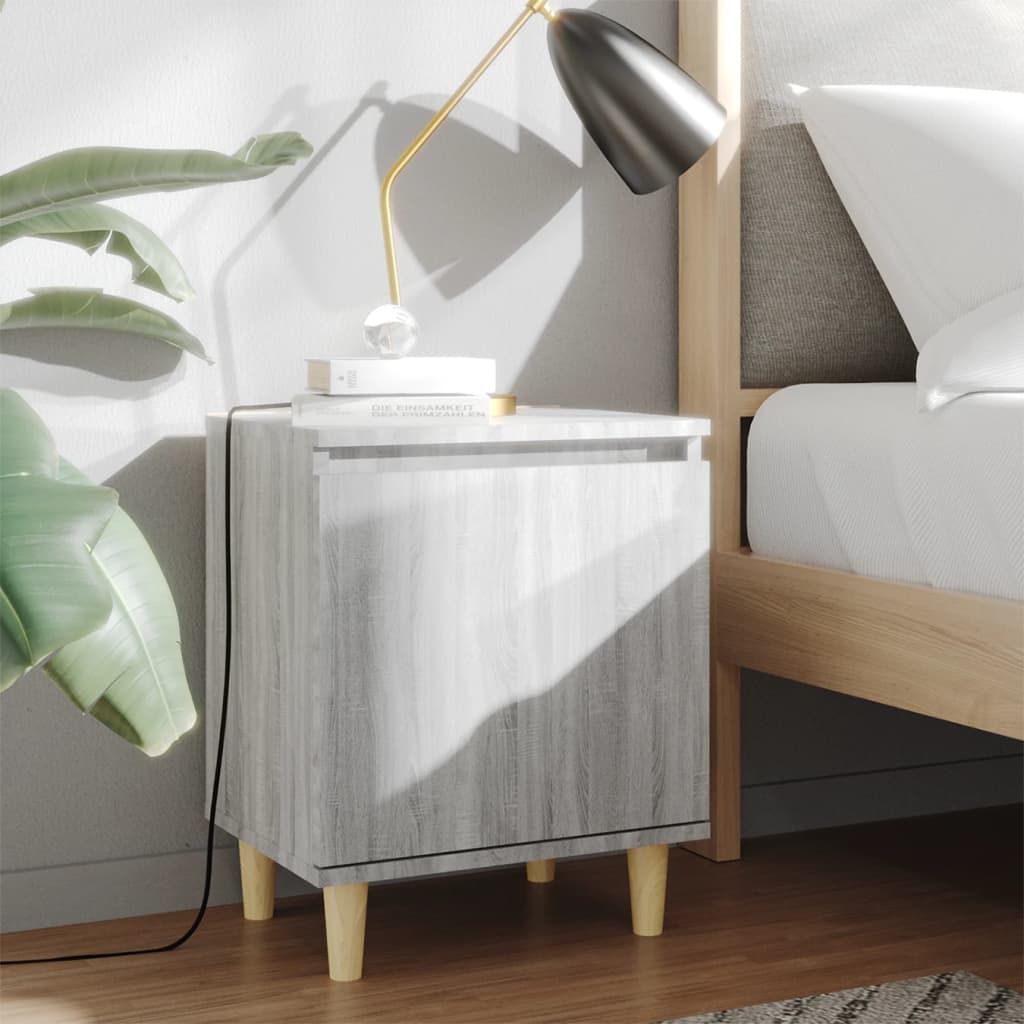 vidaXL Table de chevet avec pieds en bois massif Gris Sonoma 40x30x50 cm