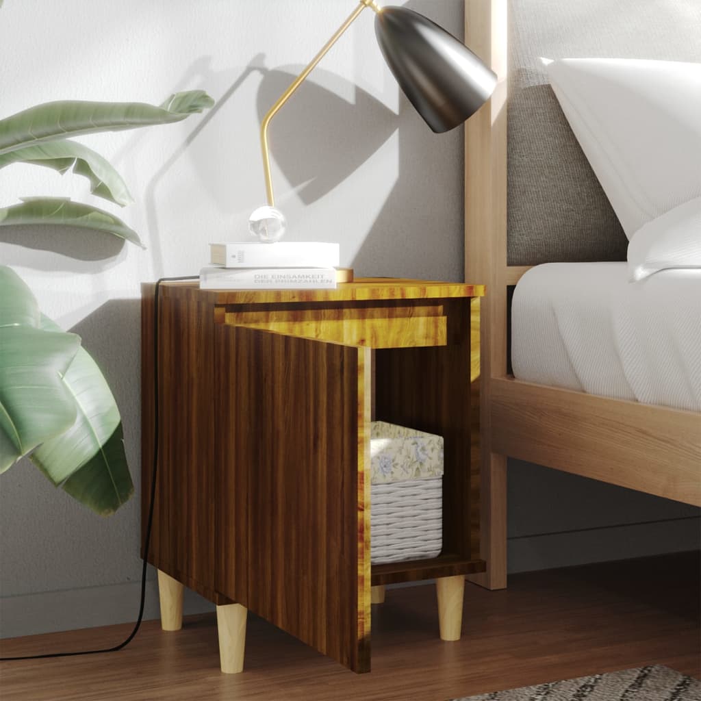 vidaXL Table de chevet avec pieds en bois massif, aspect chêne marron 40x30x50 cm