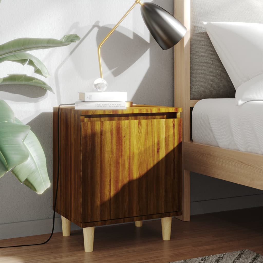 vidaXL Table de chevet avec pieds en bois massif, aspect chêne marron 40x30x50 cm
