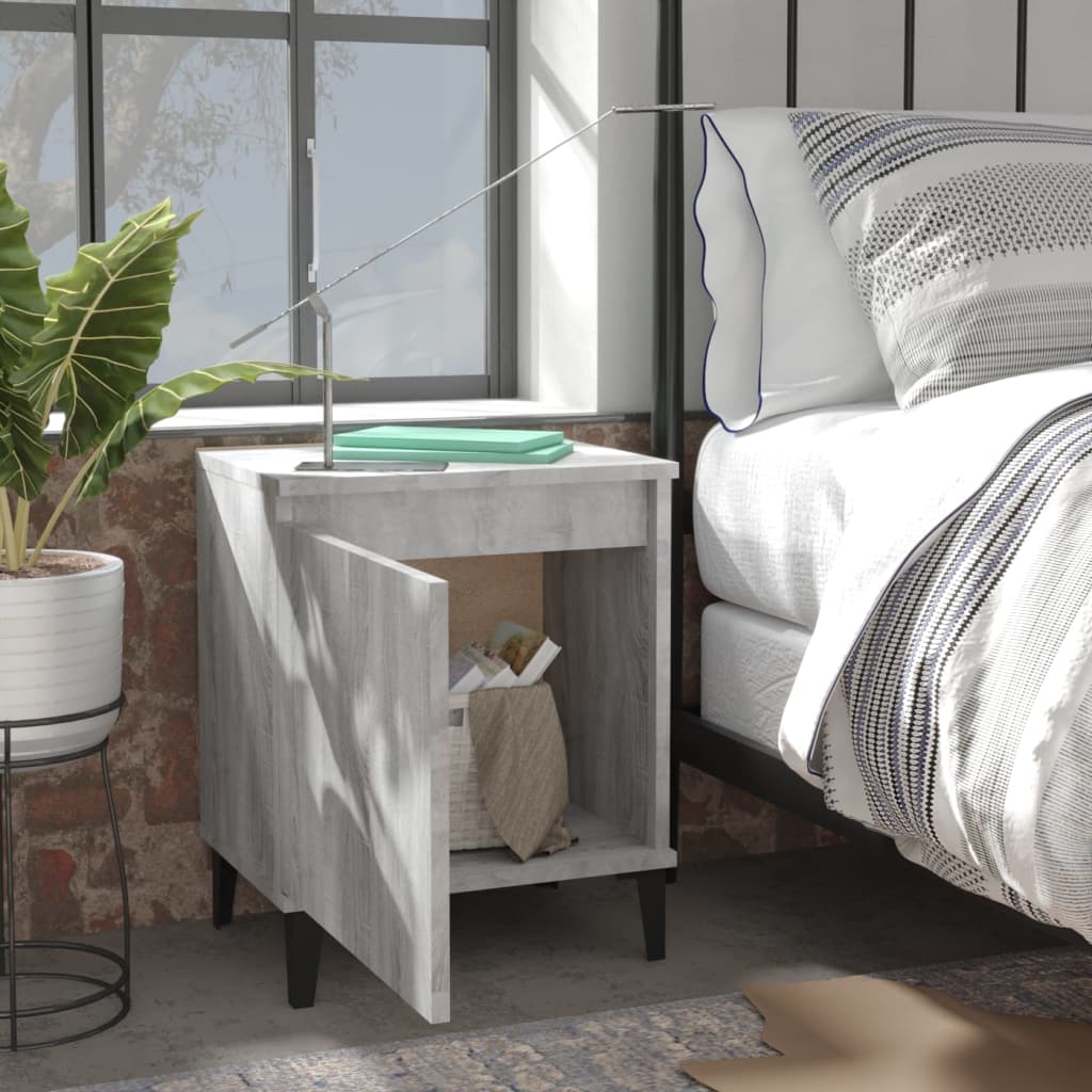vidaXL Table de chevet avec pieds en métal Gris Sonoma 40x30x50 cm