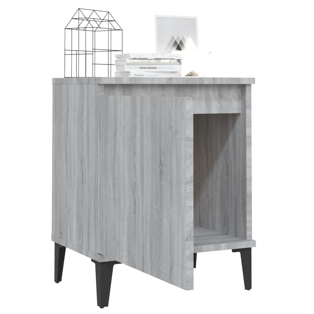vidaXL Table de chevet avec pieds en métal Gris Sonoma 40x30x50 cm