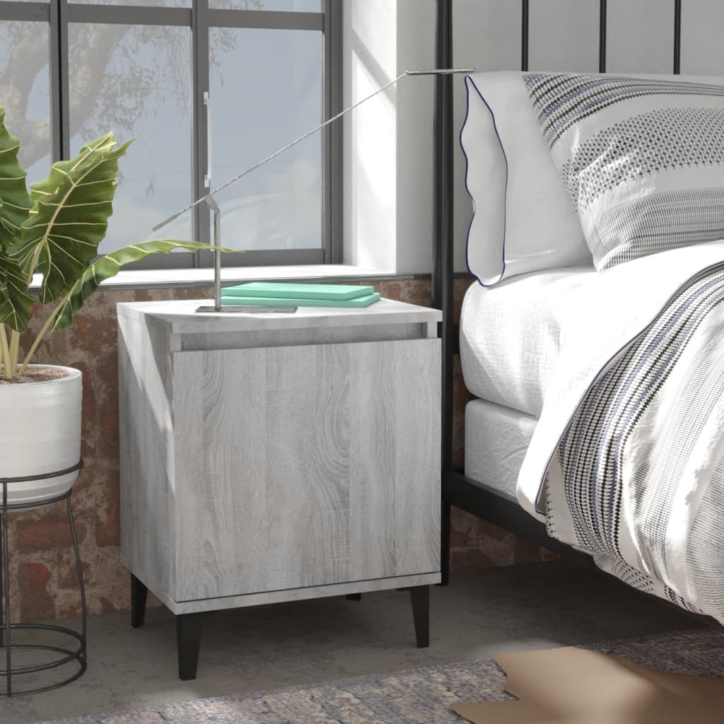 vidaXL Table de chevet avec pieds en métal Gris Sonoma 40x30x50 cm