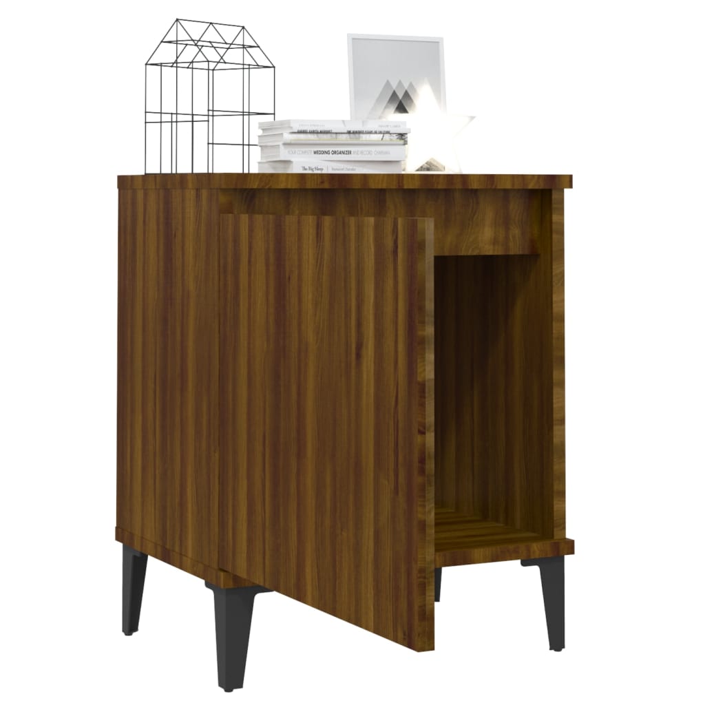 vidaXL Table de chevet avec pieds en métal Marron aspect chêne 40x30x50 cm
