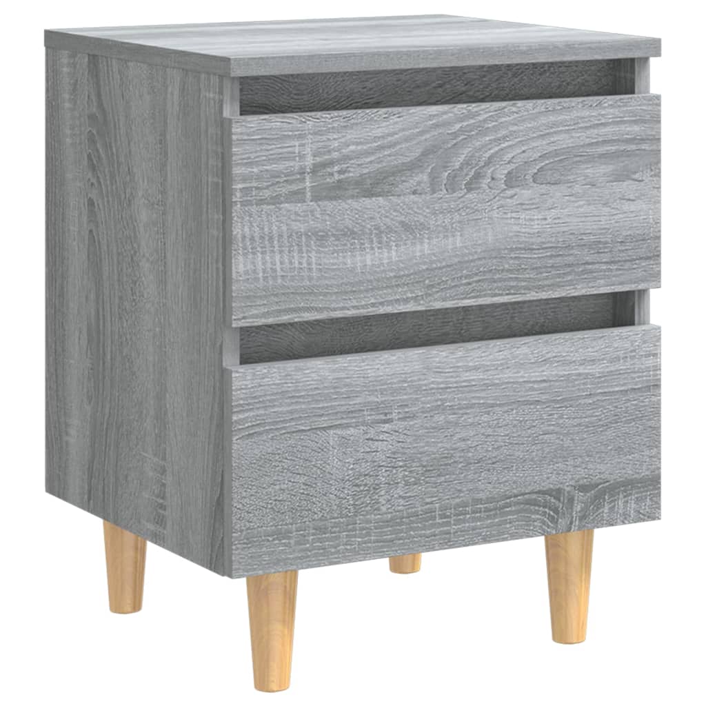 vidaXL Table de chevet avec pieds en bois massif 2 pcs Gris Sonoma 40x35x50 cm