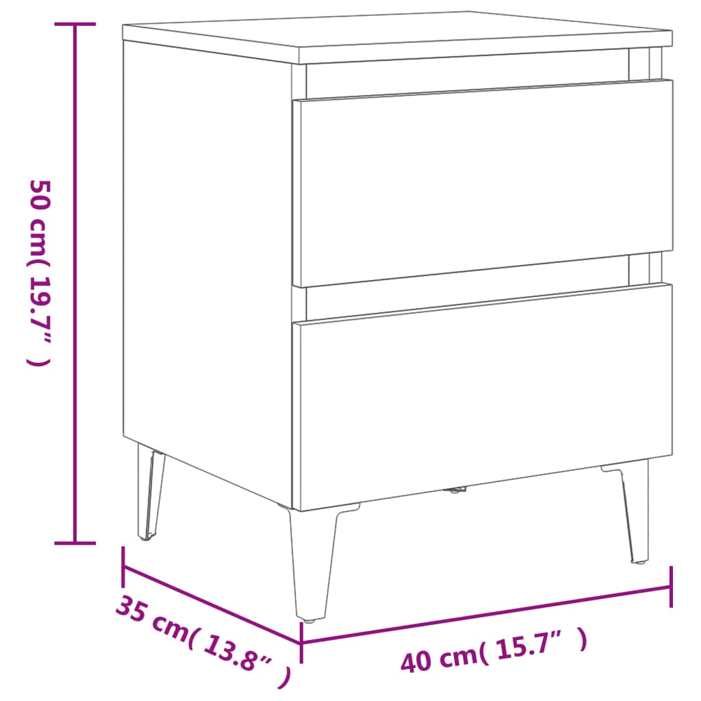 vidaXL Nachttische mit Metallbeinen 2 Stk. Räuchereiche 40x35x50 cm