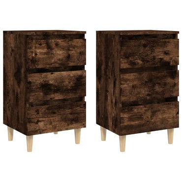 vidaXL Tables de chevet 2 pcs Pieds en bois massif Chêne fumé 40x35x69 cm