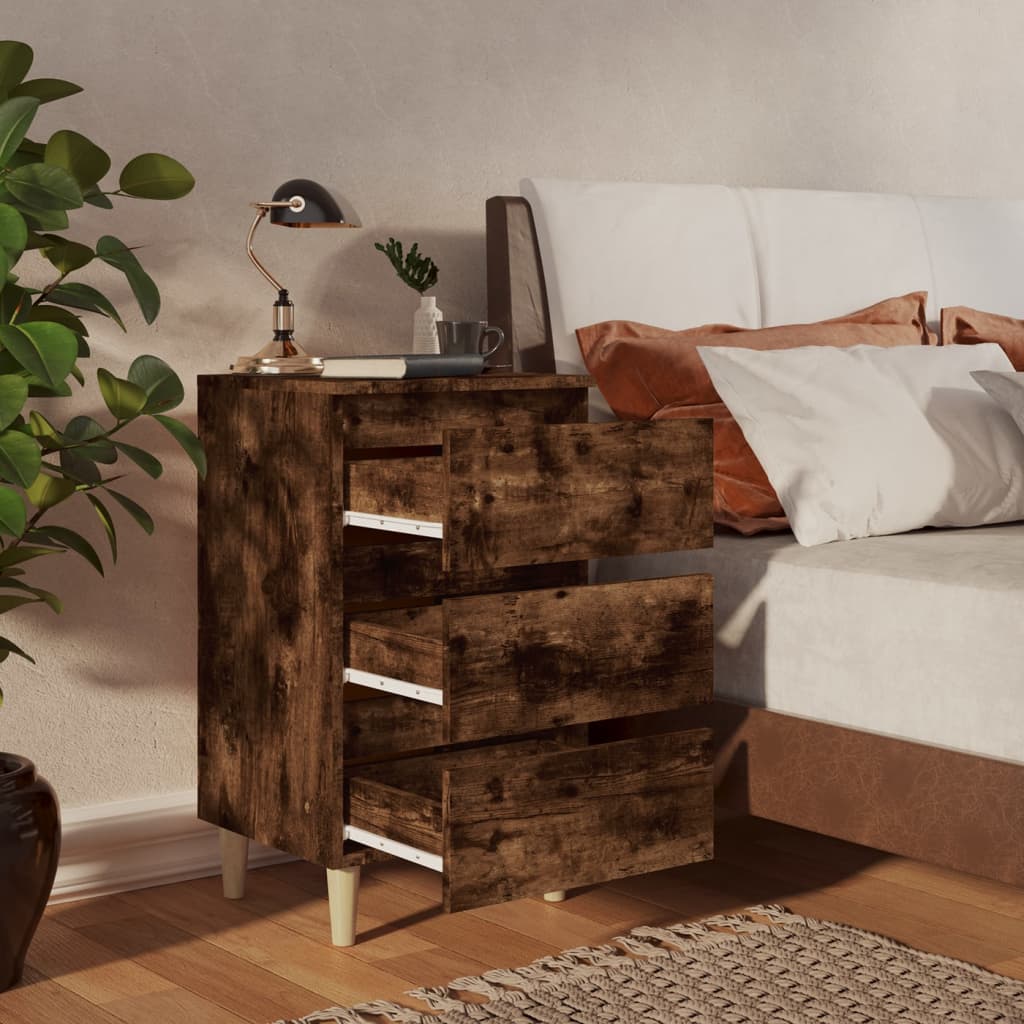 vidaXL Tables de chevet 2 pcs Pieds en bois massif Chêne fumé 40x35x69 cm