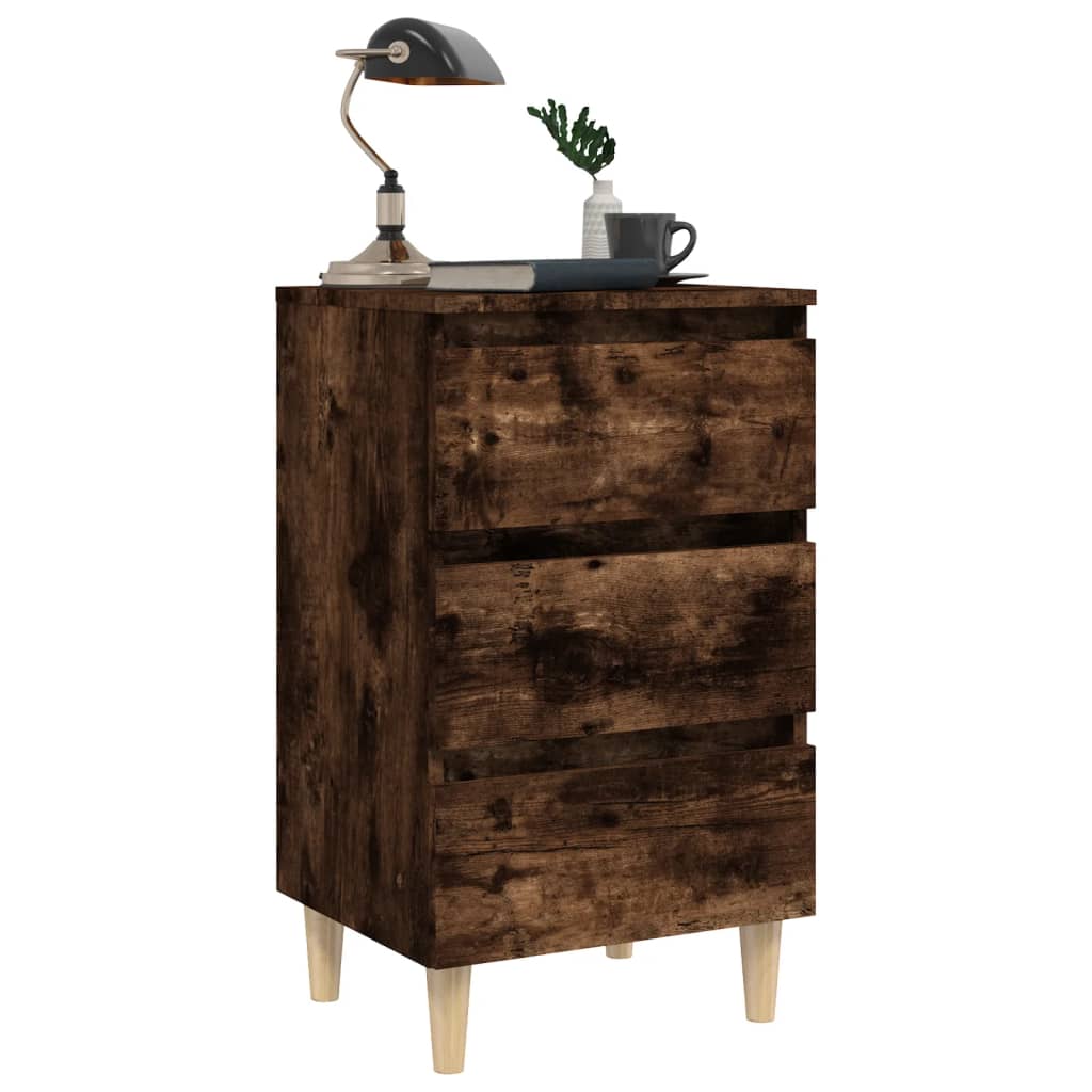 vidaXL Tables de chevet 2 pcs Pieds en bois massif Chêne fumé 40x35x69 cm