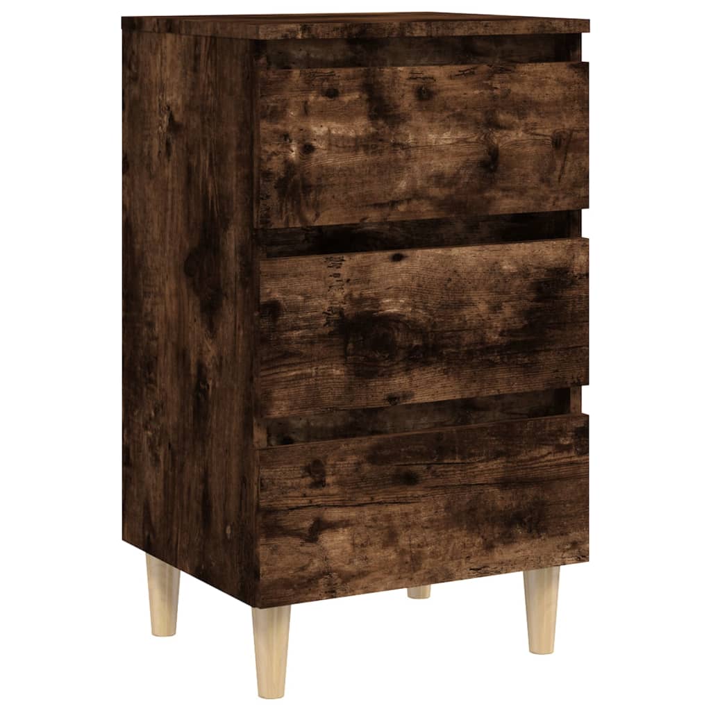 vidaXL Tables de chevet 2 pcs Pieds en bois massif Chêne fumé 40x35x69 cm