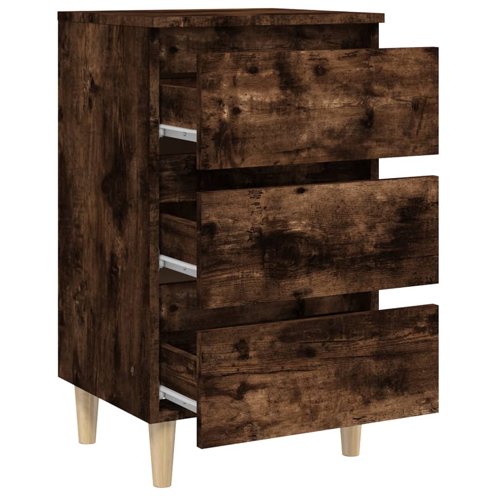vidaXL Tables de chevet 2 pcs Pieds en bois massif Chêne fumé 40x35x69 cm