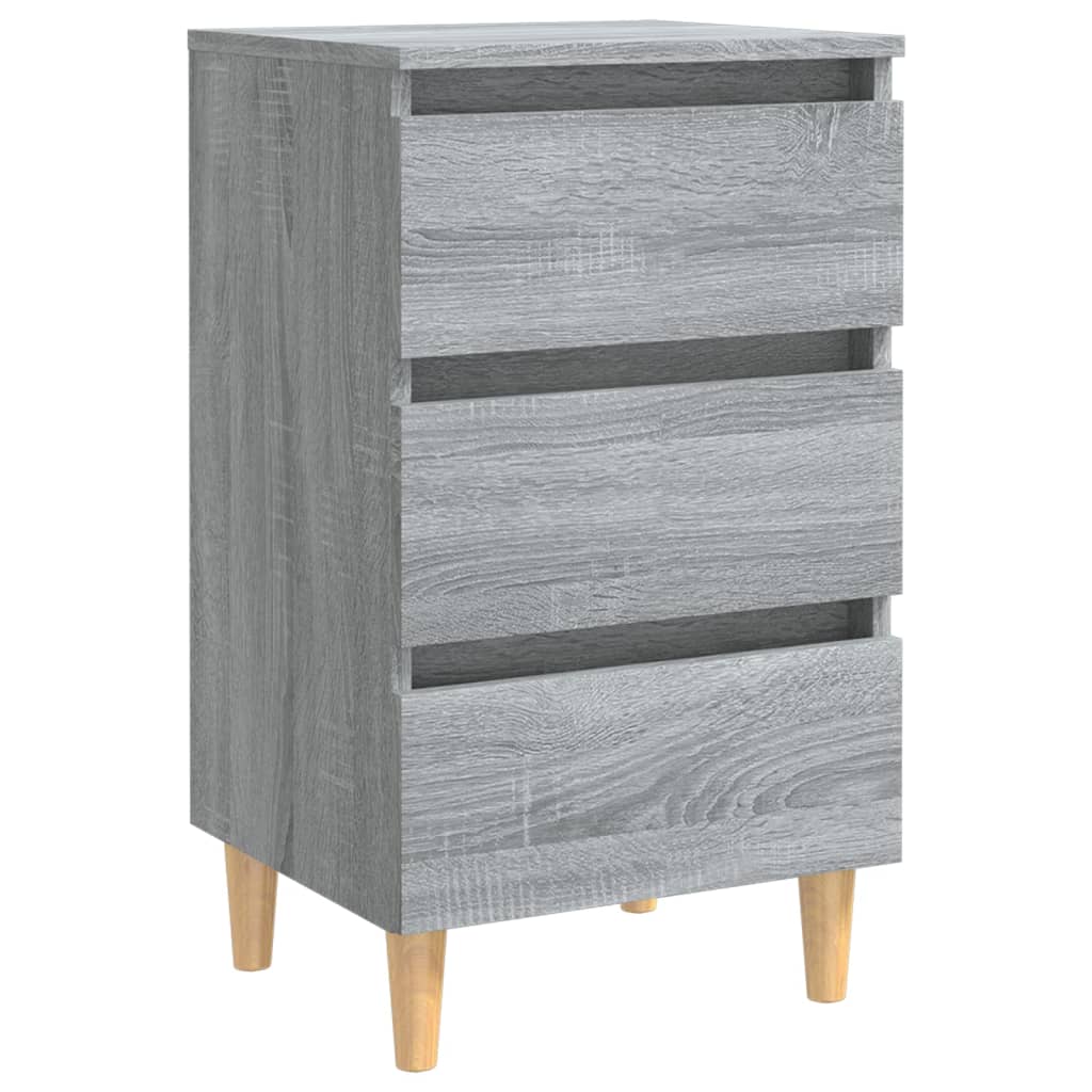 vidaXL Table de chevet avec pieds en bois massif Gris Sonoma 40x35x69 cm