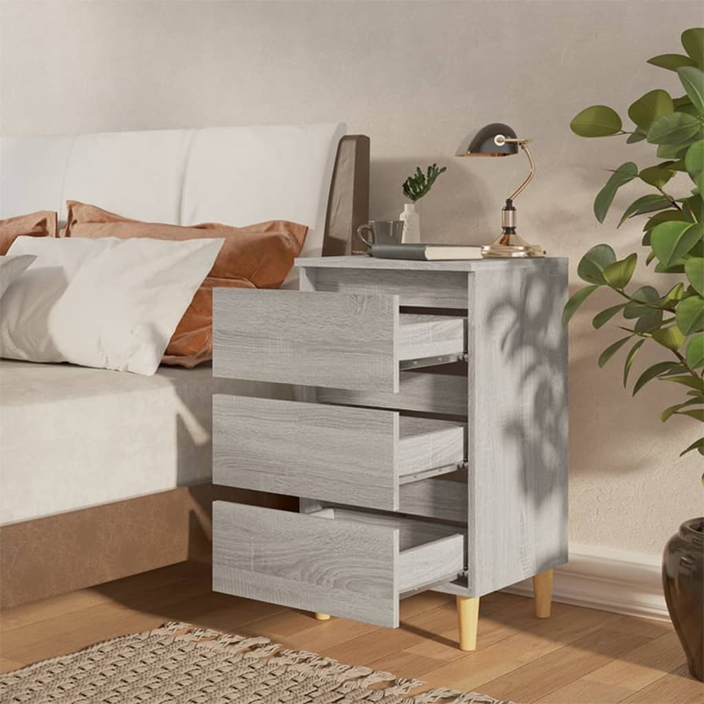 vidaXL Table de chevet avec pieds en bois massif Gris Sonoma 40x35x69 cm