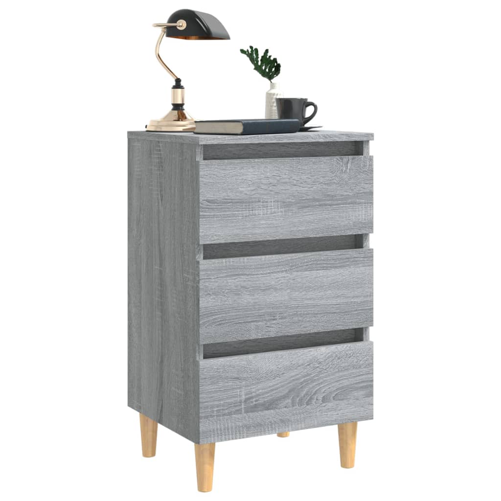 vidaXL Table de chevet avec pieds en bois massif Gris Sonoma 40x35x69 cm