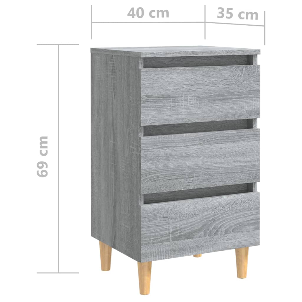 vidaXL Table de chevet avec pieds en bois massif Gris Sonoma 40x35x69 cm