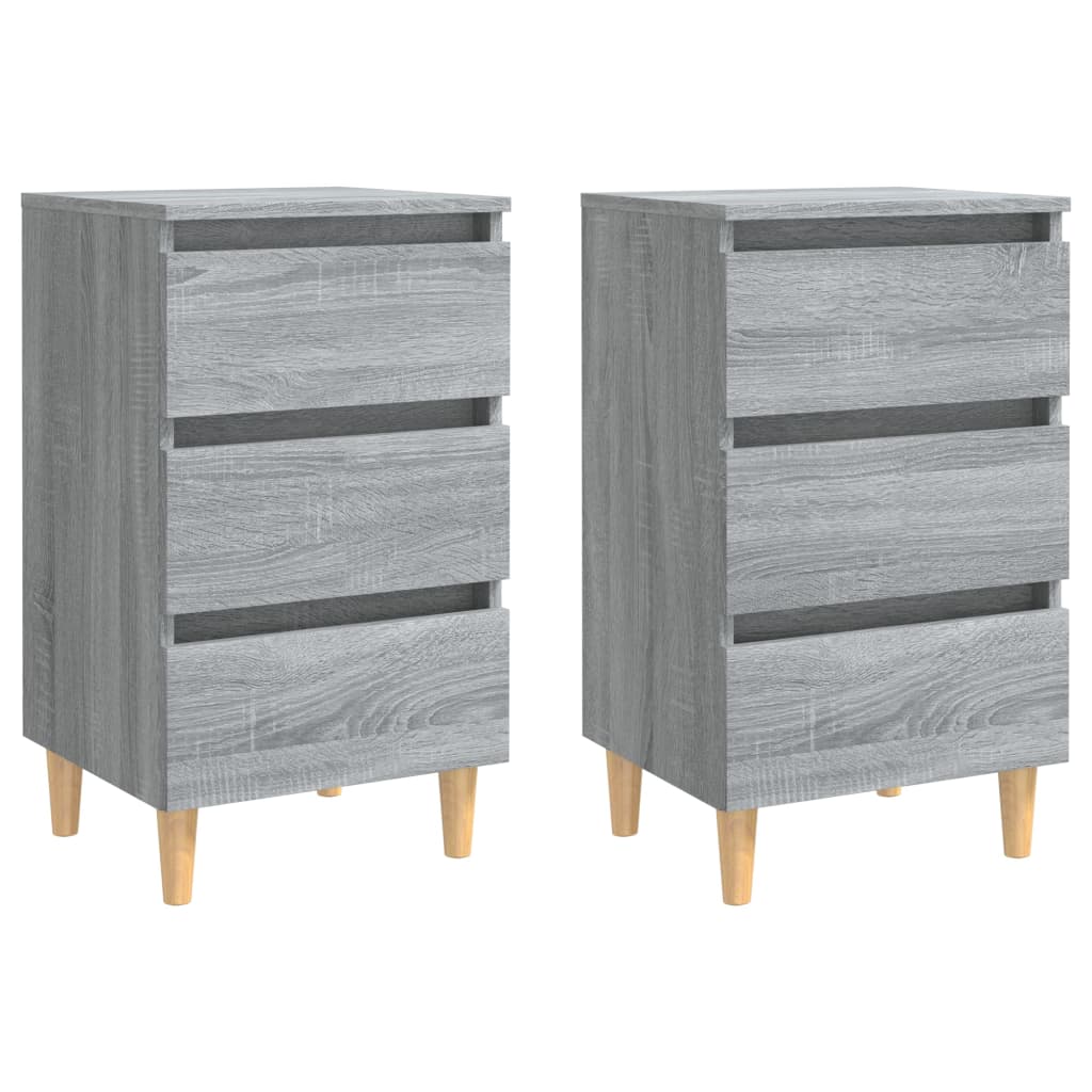 vidaXL Tables de chevet avec pieds en bois massif 2 pcs Gris Sonoma 40x35x69 cm