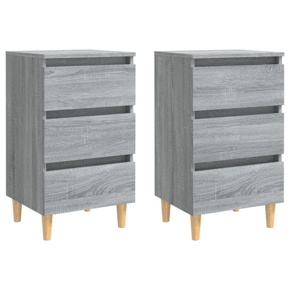 vidaXL Tables de chevet avec pieds en bois massif 2 pcs Gris Sonoma 40x35x69 cm
