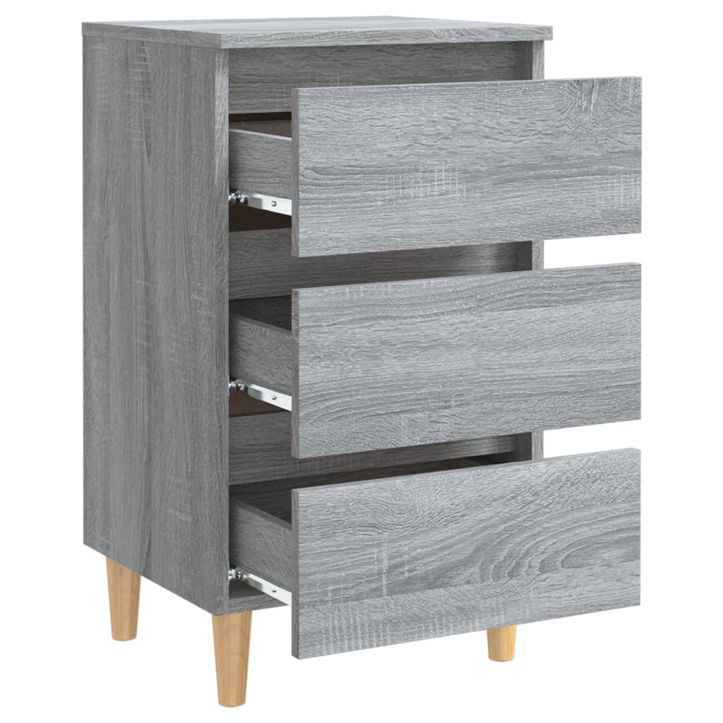 vidaXL Tables de chevet avec pieds en bois massif 2 pcs Gris Sonoma 40x35x69 cm