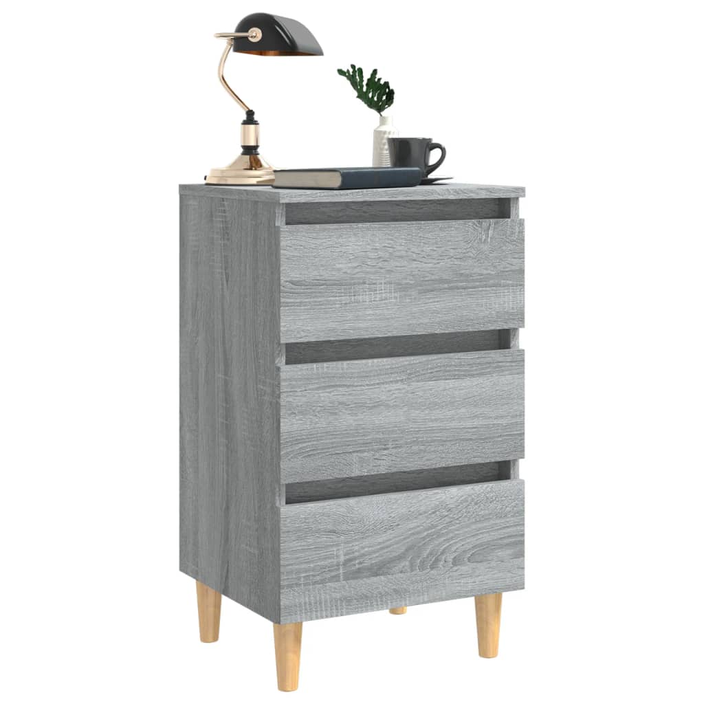vidaXL Tables de chevet avec pieds en bois massif 2 pcs Gris Sonoma 40x35x69 cm