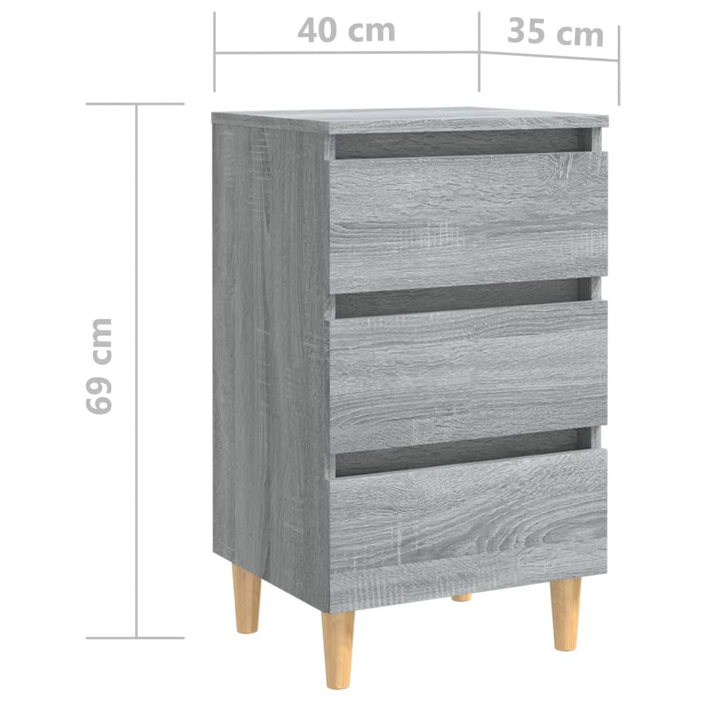 vidaXL Tables de chevet avec pieds en bois massif 2 pcs Gris Sonoma 40x35x69 cm