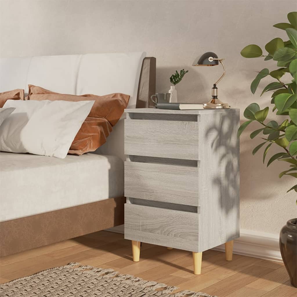 vidaXL Tables de chevet avec pieds en bois massif 2 pcs Gris Sonoma 40x35x69 cm