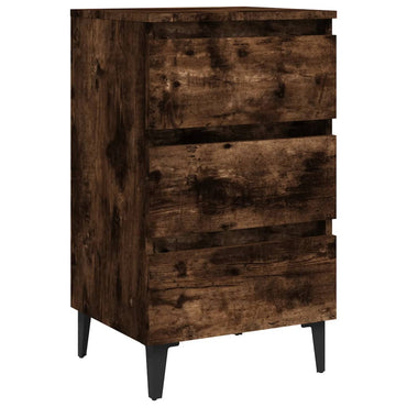 vidaXL Table de chevet avec pieds en métal Chêne fumé 40x35x69 cm