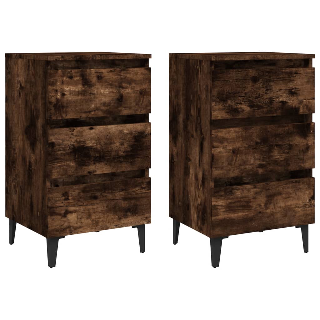 vidaXL Tables de chevet avec pieds en métal 2 pcs Chêne fumé 40x35x69 cm