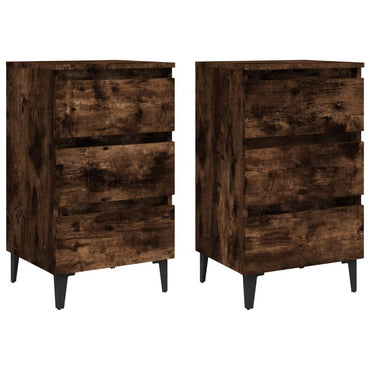 vidaXL Tables de chevet avec pieds en métal 2 pcs Chêne fumé 40x35x69 cm