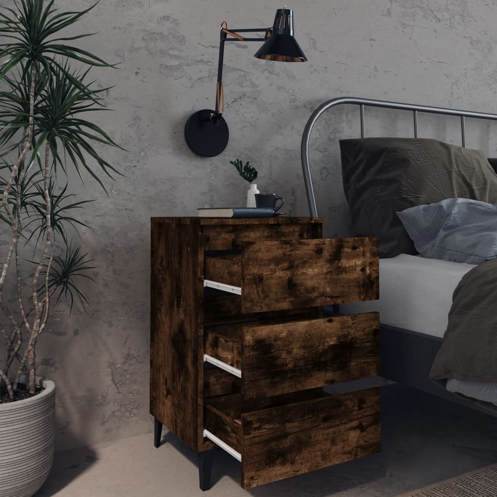 vidaXL Tables de chevet avec pieds en métal 2 pcs Chêne fumé 40x35x69 cm