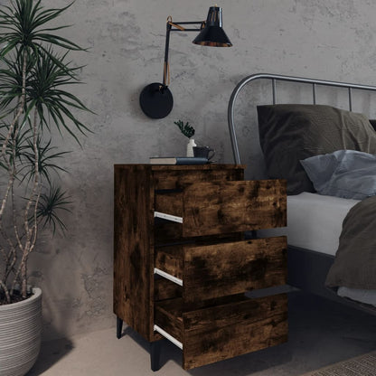 vidaXL Tables de chevet avec pieds en métal 2 pcs Chêne fumé 40x35x69 cm