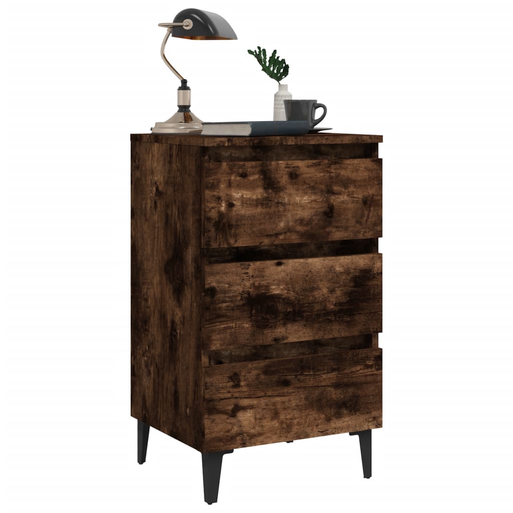 vidaXL Tables de chevet avec pieds en métal 2 pcs Chêne fumé 40x35x69 cm