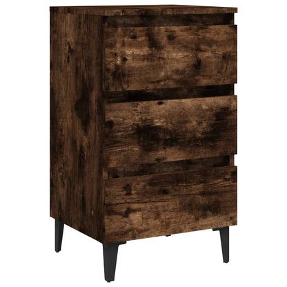vidaXL Tables de chevet avec pieds en métal 2 pcs Chêne fumé 40x35x69 cm