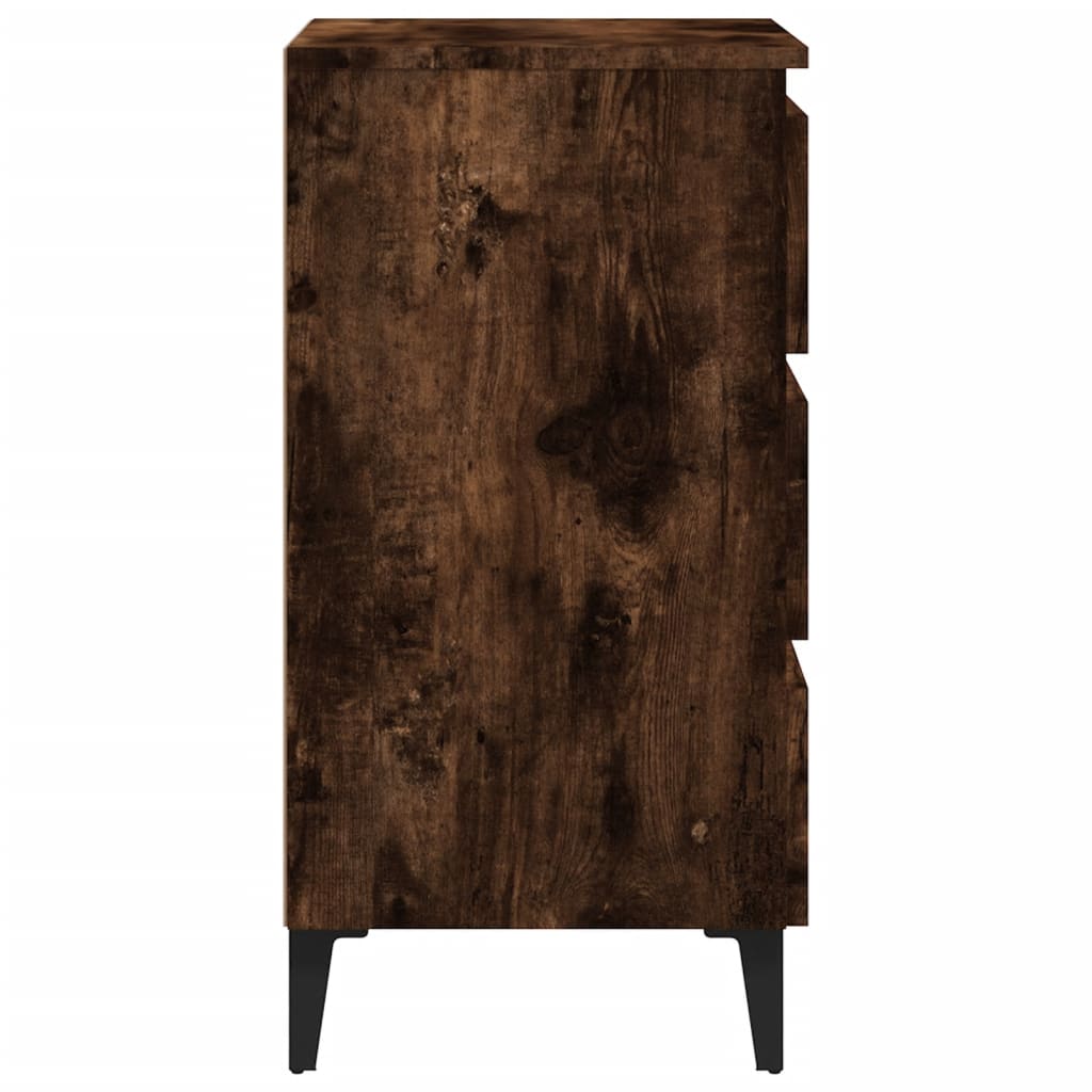 vidaXL Tables de chevet avec pieds en métal 2 pcs Chêne fumé 40x35x69 cm