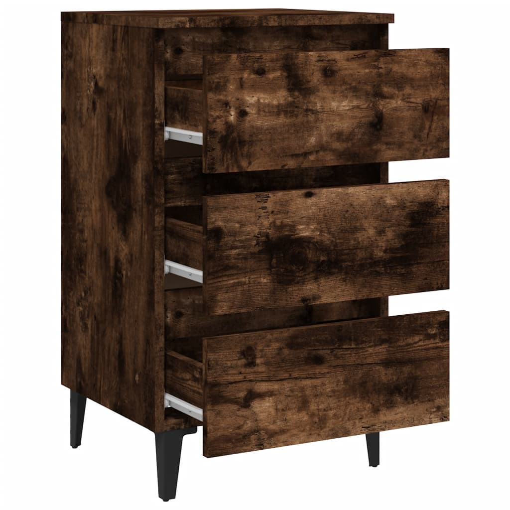 vidaXL Tables de chevet avec pieds en métal 2 pcs Chêne fumé 40x35x69 cm