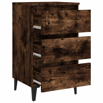 vidaXL Tables de chevet avec pieds en métal 2 pcs Chêne fumé 40x35x69 cm