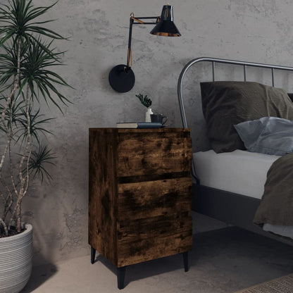 vidaXL Tables de chevet avec pieds en métal 2 pcs Chêne fumé 40x35x69 cm