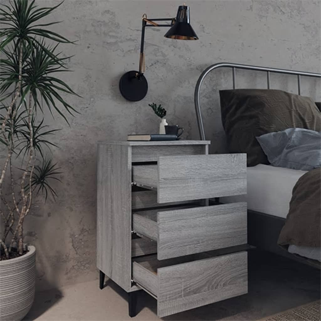 vidaXL Nachttische mit Metallbeinen 2 Stk. Grau Sonoma 40x35x69 cm