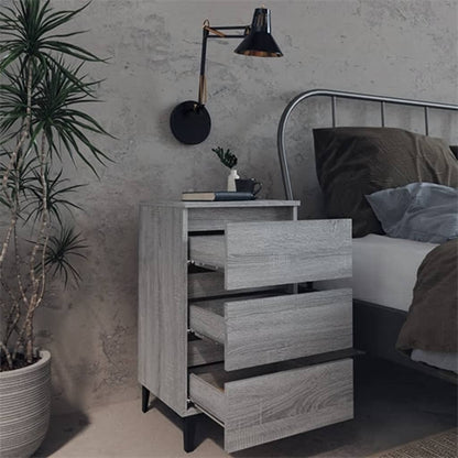 vidaXL Nachttische mit Metallbeinen 2 Stk. Grau Sonoma 40x35x69 cm