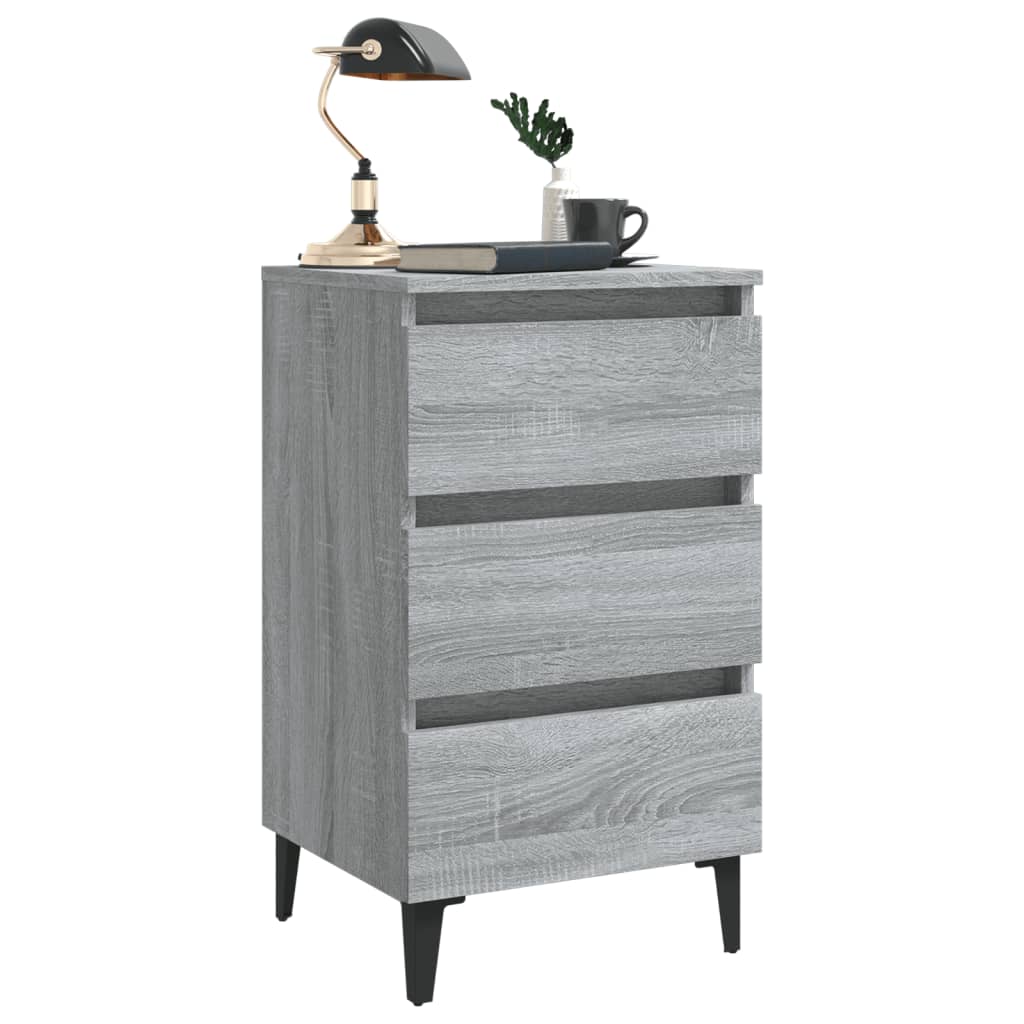vidaXL Nachttische mit Metallbeinen 2 Stk. Grau Sonoma 40x35x69 cm