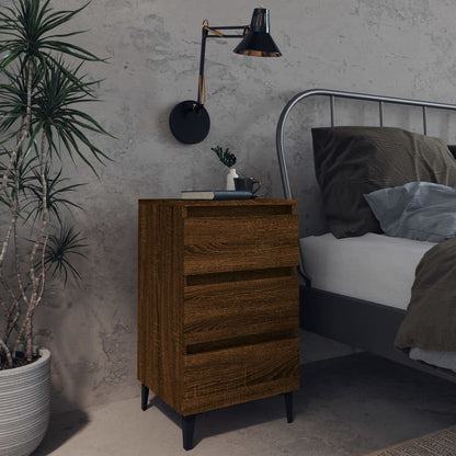 vidaXL Table de chevet avec pieds en métal Marron aspect chêne 40x35x69 cm