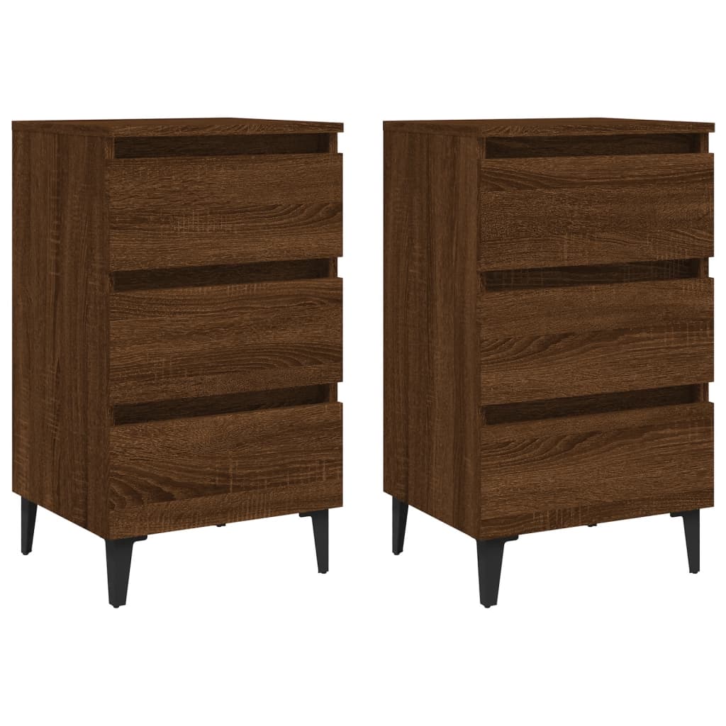 vidaXL Tables de chevet 2 pcs avec pieds en métal Marron Aspect chêne 40x35x69 cm
