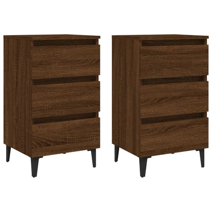vidaXL Tables de chevet 2 pcs avec pieds en métal Marron Aspect chêne 40x35x69 cm
