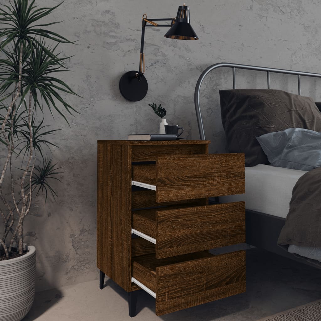 vidaXL Tables de chevet 2 pcs avec pieds en métal Marron Aspect chêne 40x35x69 cm