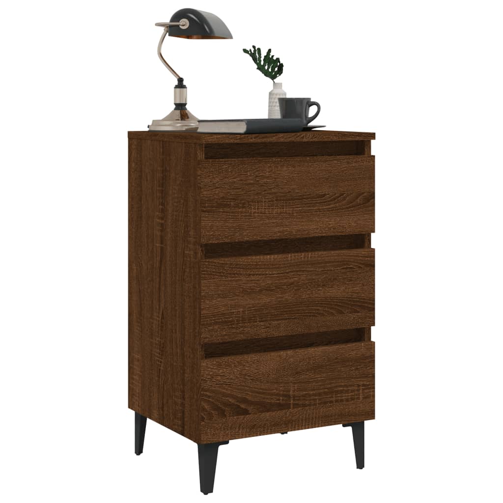 vidaXL Tables de chevet 2 pcs avec pieds en métal Marron Aspect chêne 40x35x69 cm