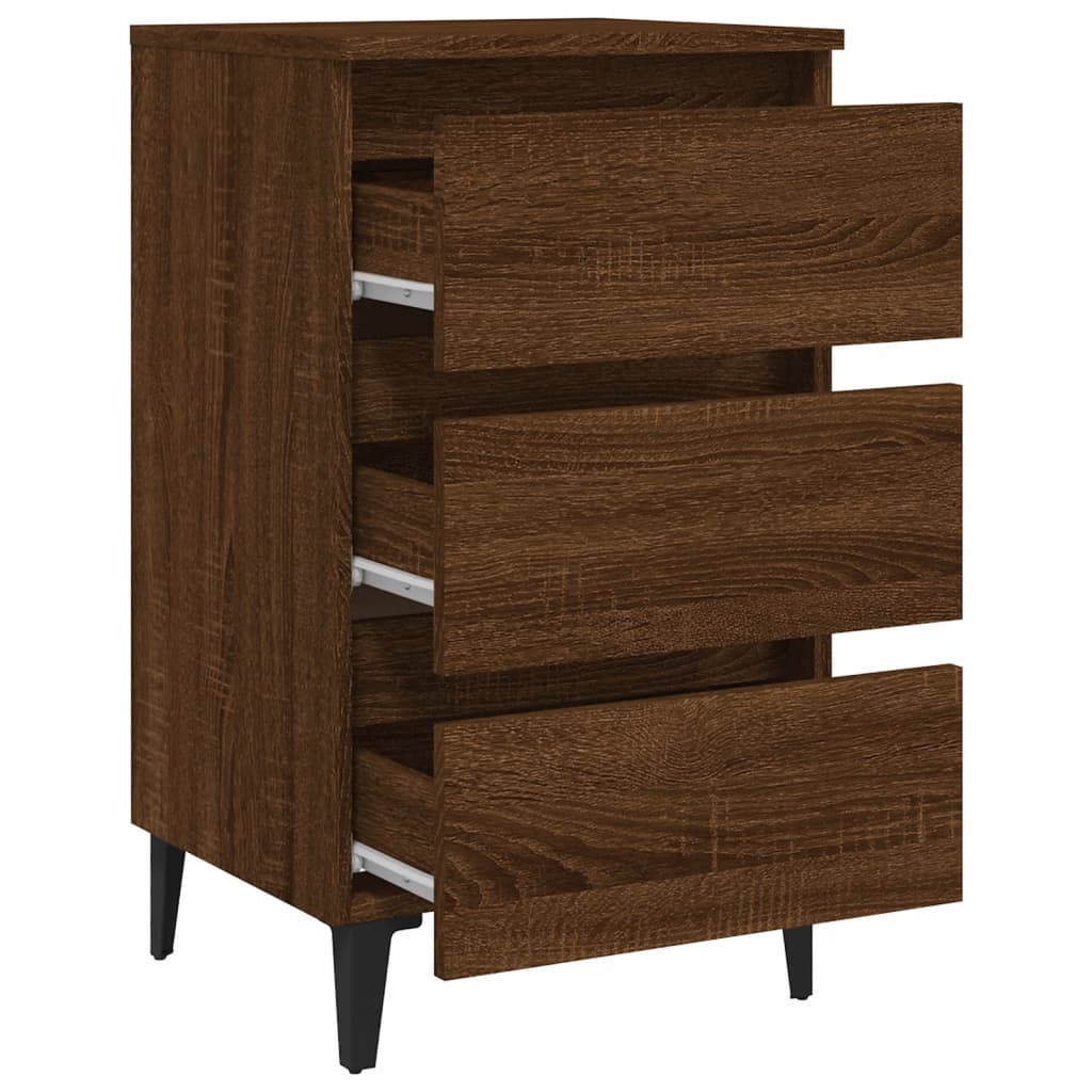vidaXL Tables de chevet 2 pcs avec pieds en métal Marron Aspect chêne 40x35x69 cm