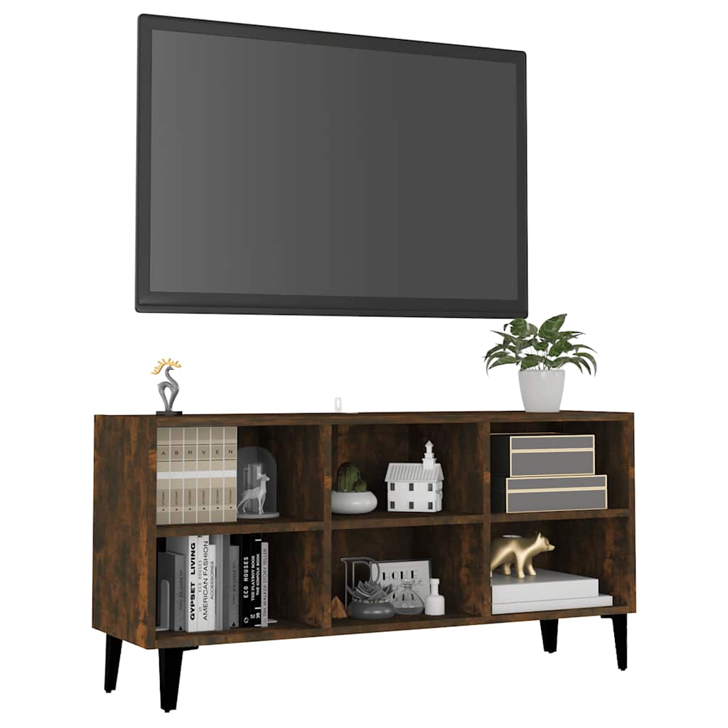 vidaXL Meuble TV avec pieds en métal Chêne fumé 103,5x30x50 cm