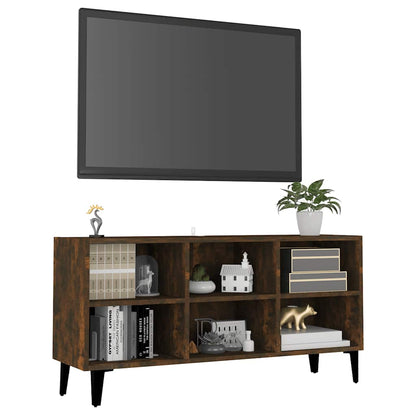 vidaXL Meuble TV avec pieds en métal Chêne fumé 103,5x30x50 cm