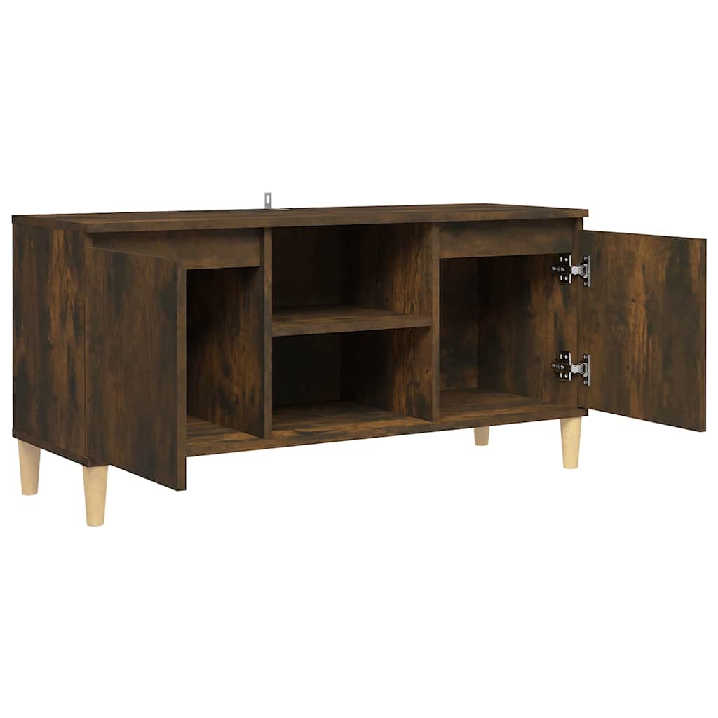 Meuble TV vidaXL avec pieds en bois massif chêne fumé 103,5x35x50 cm